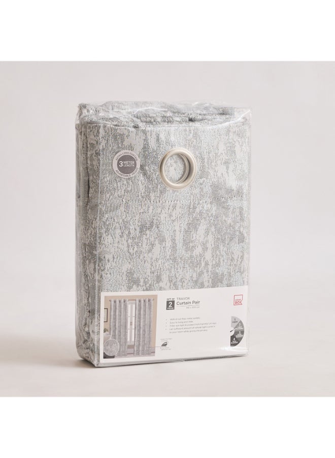 Home Box Extra Long Jacquard Curtain Set - Grey - 2 Pieces - Image 4